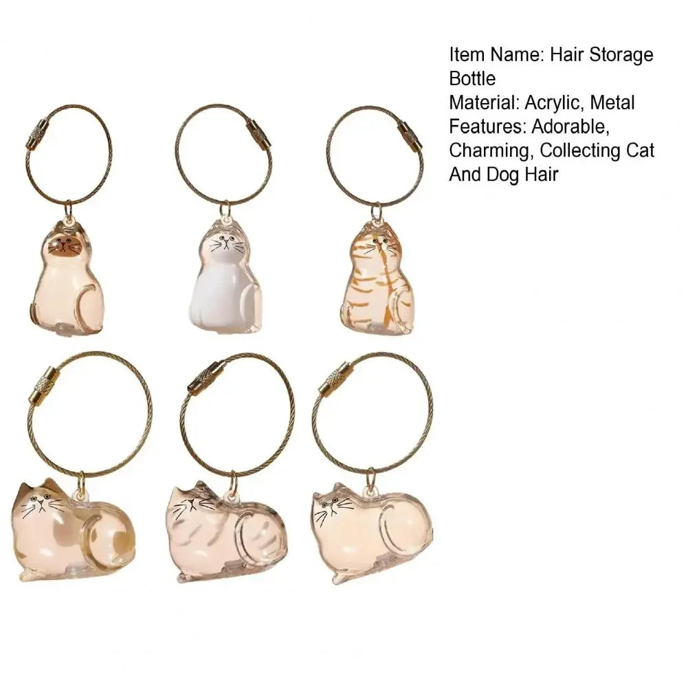 Cat Fur Keepsake Keyring - Transparent Pet Hair Storage Bottle Memorial Gift (Pack of 1/6)