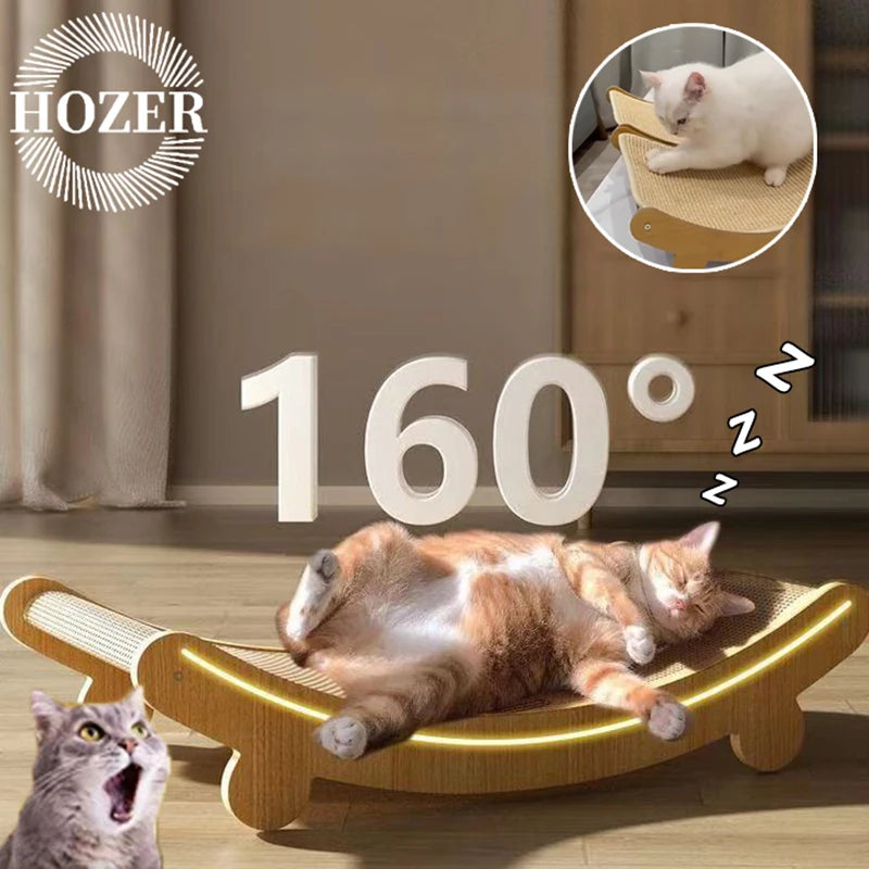 160° Curved Cat Scratcher & Sleeping Bed - Premium Wooden Hammock with Detachable Sisal Pad