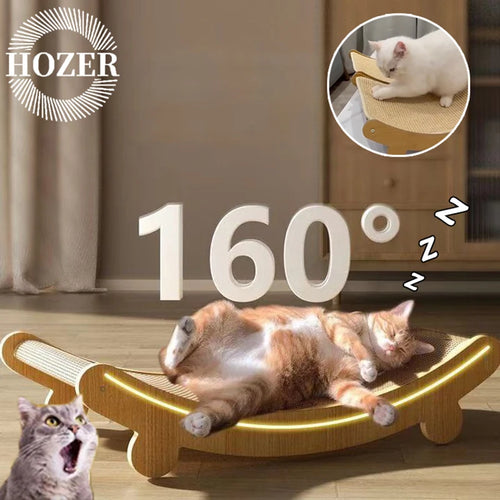 160° Curved Cat Scratcher & Sleeping Bed - Premium Wooden Hammock with Detachable Sisal Pad