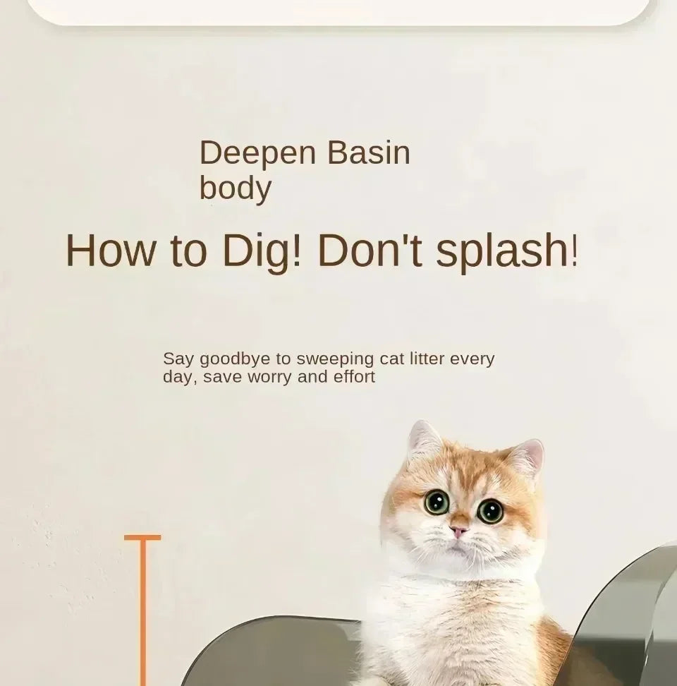 Large Open Cat Litter Box - High-Sided Anti-Splash Design with Easy-Clean Plastic Construction