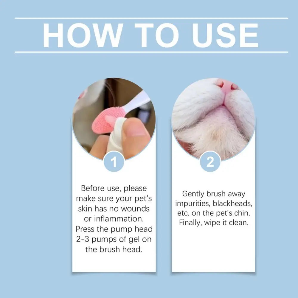 Cat Chin Cleaner 30g - Feline Acne Treatment Lotion with Grooming Brush for Blackhead Removal