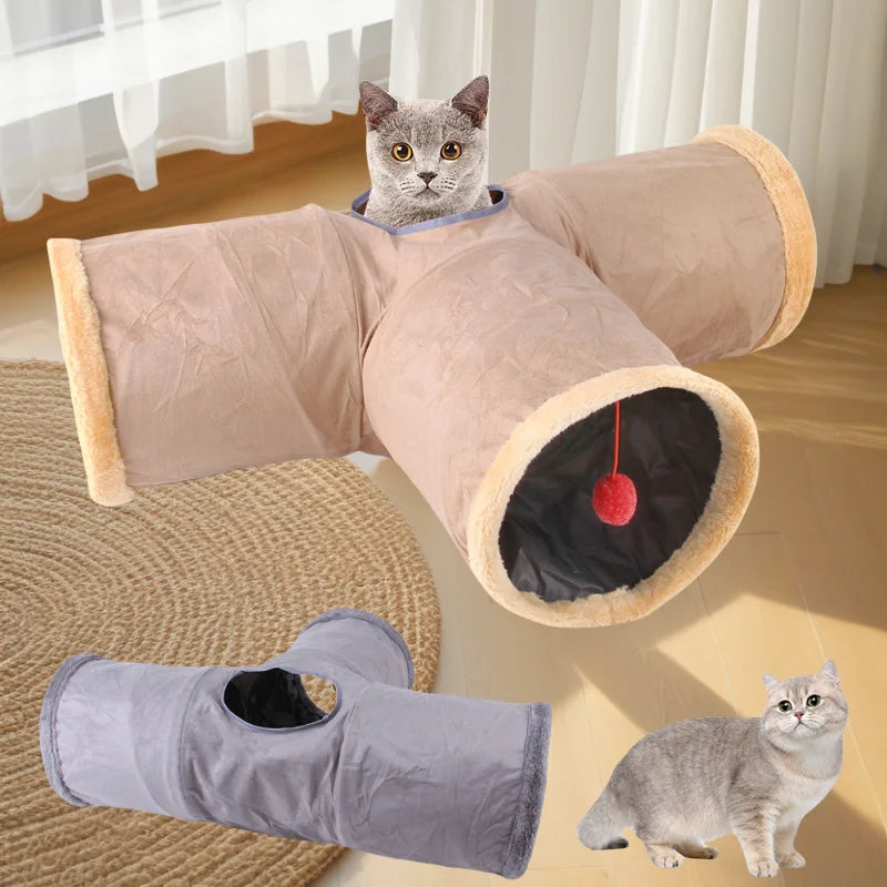 Collapsible Cat Tunnel - Interactive Play & Hide Toy for Cats, Kittens & Small Pets | Suede Finish | 2-Way & 3-Way Options Available
