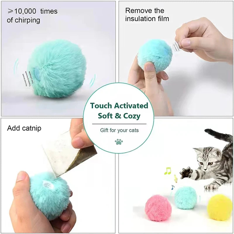 Smart Interactive Cat Balls - Touch-Activated Sound Toys with Realistic Animal Noises & Catnip Compartment