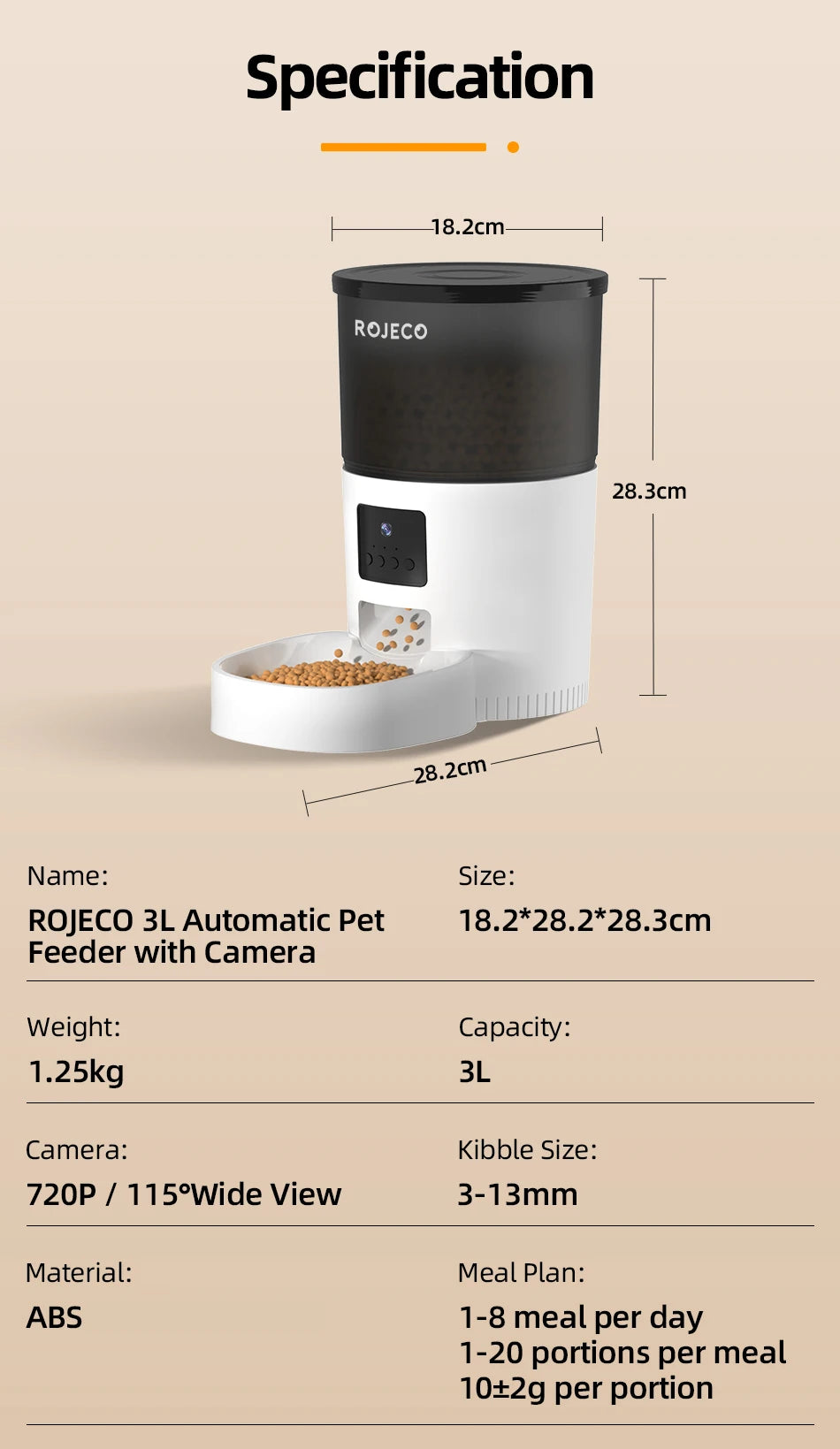 ROJECO Smart Automatic Cat Feeder with Camera - Remote Control Pet Food Dispenser with Voice Recording for Cats and Dogs