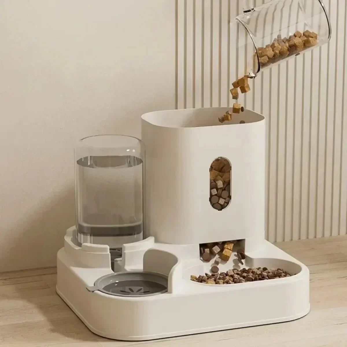Automatic Cat Feeder and Water Fountain - Gravity-Fed Dual Bowl System with Large Capacity Storage