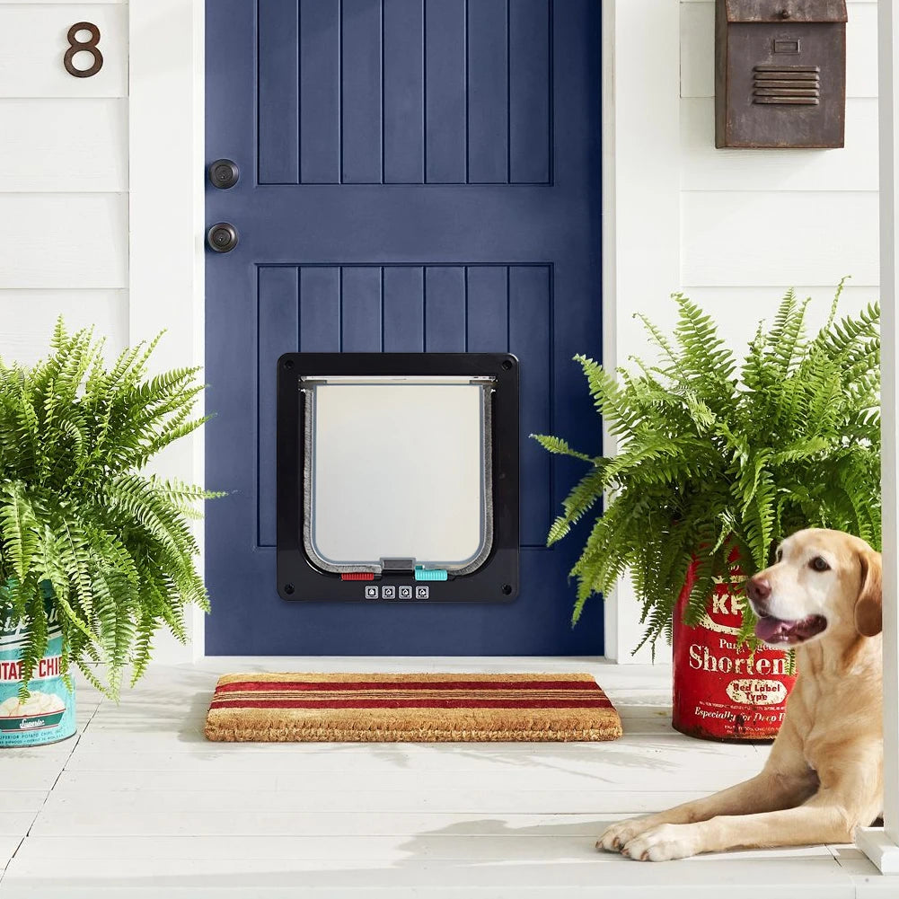 Cat Flap with 4-Way Security Lock - ABS Plastic Pet Door for Cats and Small Pets