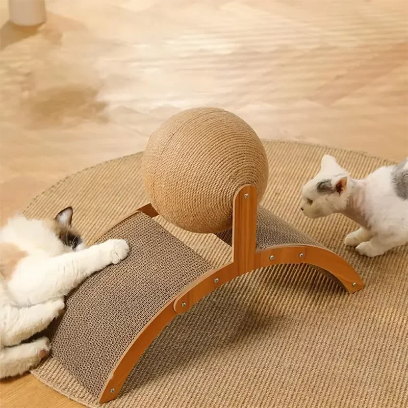 Multi-Functional Cat Scratching Arch with Interactive Ball - Natural Sisal & Wood Scratcher