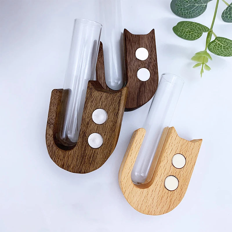 Cat Whisker Keepsake Vase - Wooden & Glass Fridge Magnet Display for Treasured Pet Memories