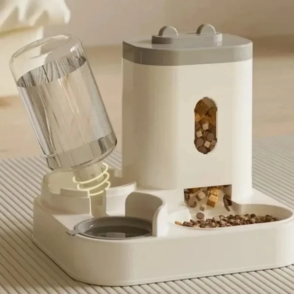 Automatic Cat Feeder and Water Fountain with Large Capacity Storage - Gravity-Fed Dual Bowl System