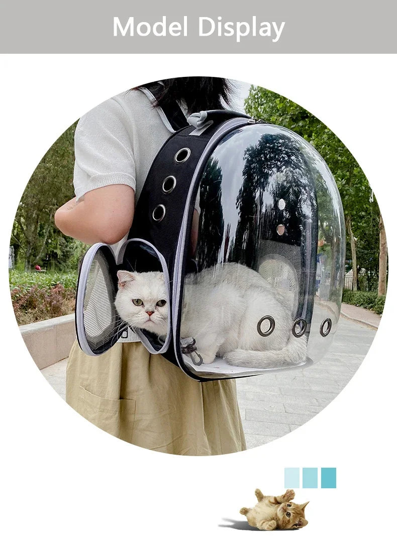 Transparent Space Capsule Cat Backpack - Breathable Pet Carrier with Panoramic Window & Ventilation System