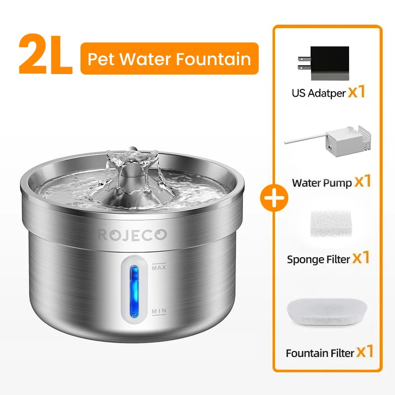 ROJECO Stainless Steel Cat Water Fountain - Automatic Pet Drinking Fountain