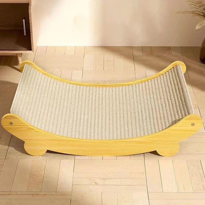 160° Curved Cat Scratcher & Sleeping Bed - Premium Wooden Hammock with Detachable Sisal Pad