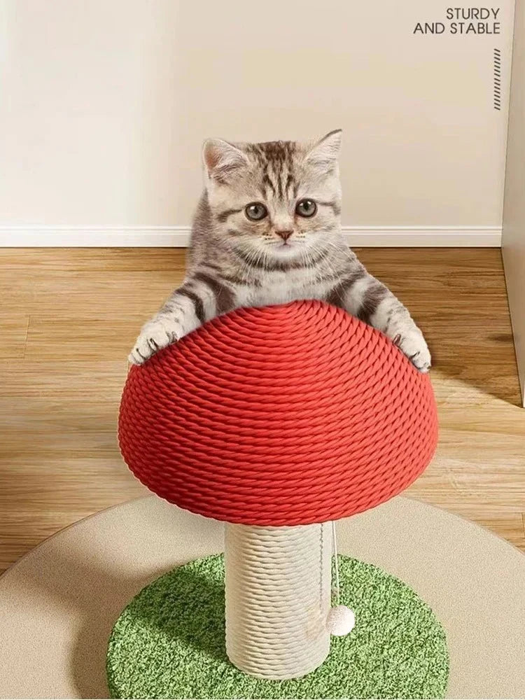 Mushroom Cat Scratching Post - Adorable Sisal Rope Scratcher with Stable Base