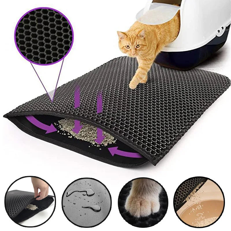 Premium Waterproof Cat Litter Mat - Double Layer Honeycomb Design with Anti-Tracking Technology