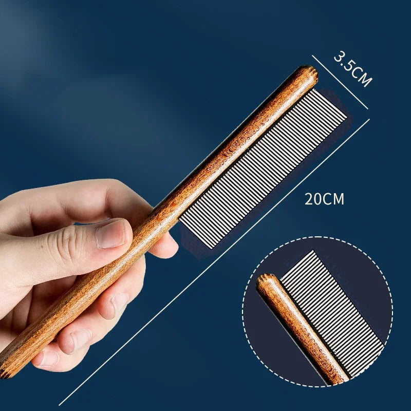 Wooden Handle Cat Grooming Comb - Stainless Steel Pet Hair Remover & Massage Brush
