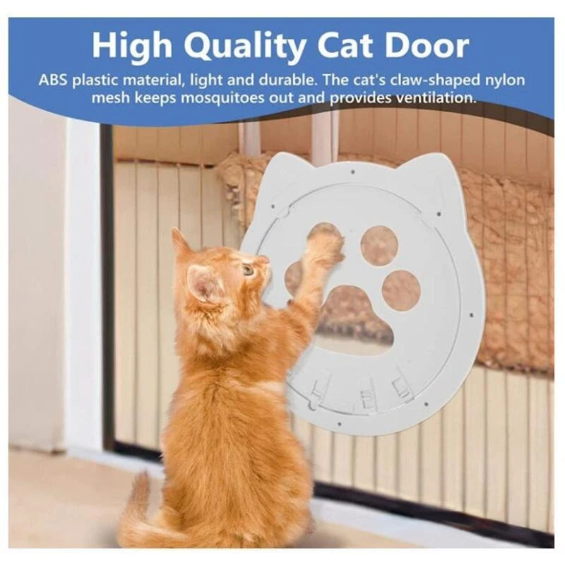 Magnetic Self-Closing Cat Flap for Screen Doors and Windows - Lockable Pet Door