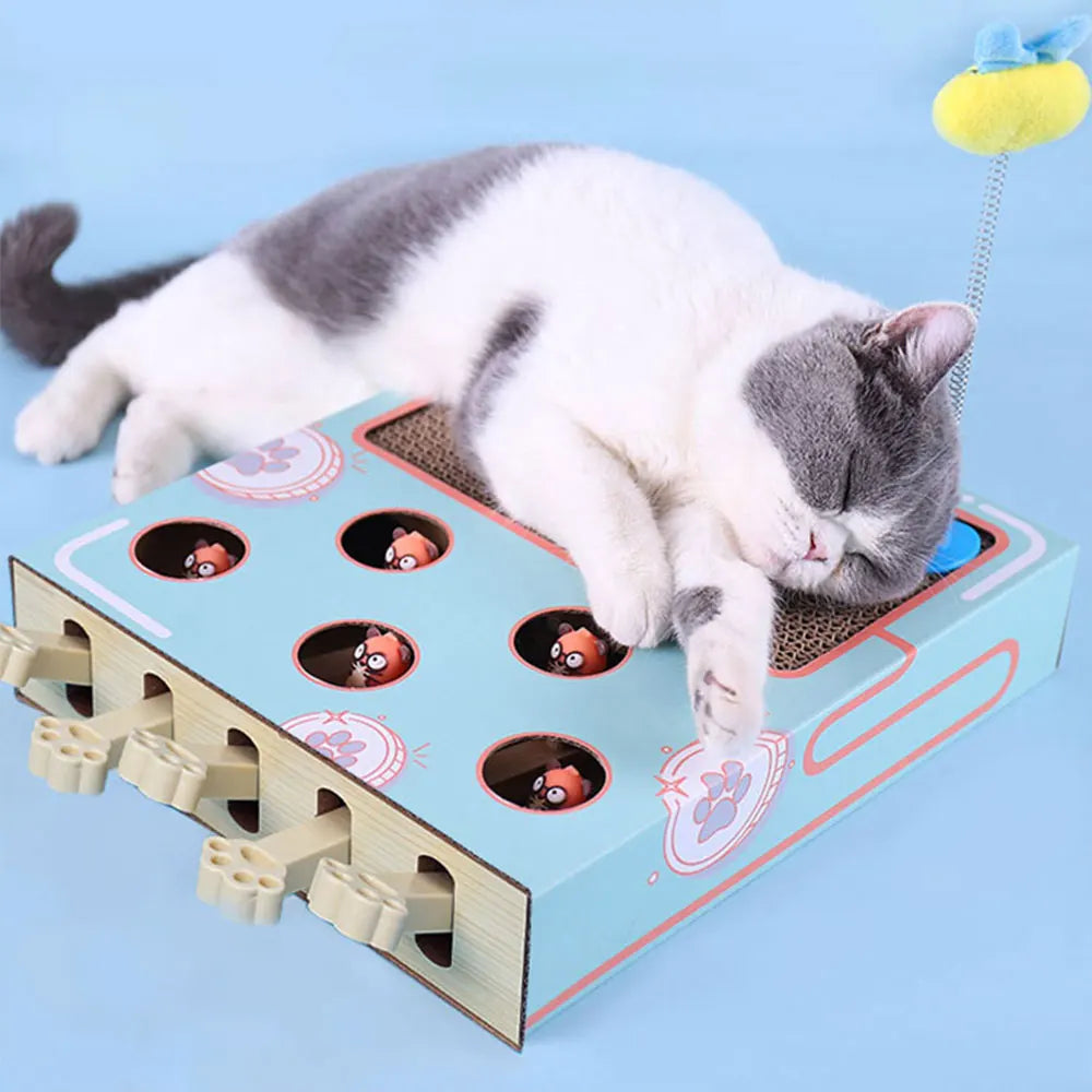 Interactive Whack-a-Mole Cat Scratching Board - Multi-Function Puzzle Toy with Claw Care