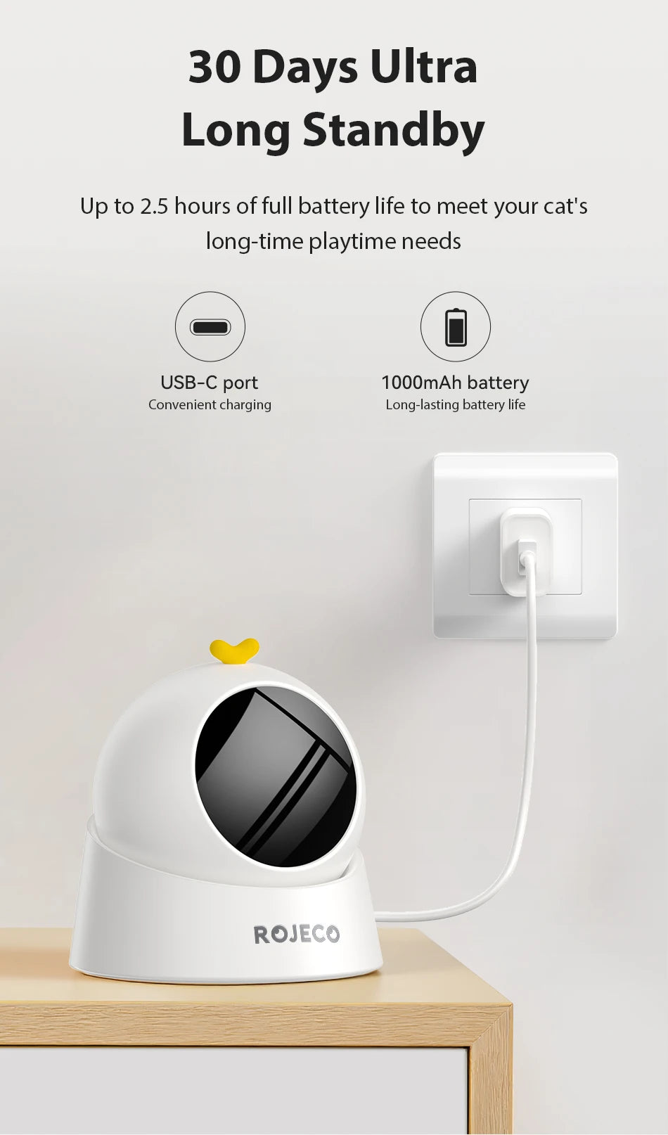 ROJECO Automatic Interactive Laser Toy for Cats - Adjustable Electric Indoor Cat Teaser with Smart Motion