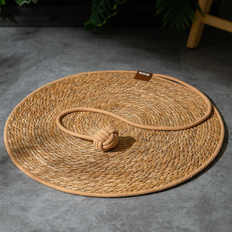 Natural Rattan Cat Scratching Mat - Woven Fibre Scratch Pad for Nail Care & Furniture Protection