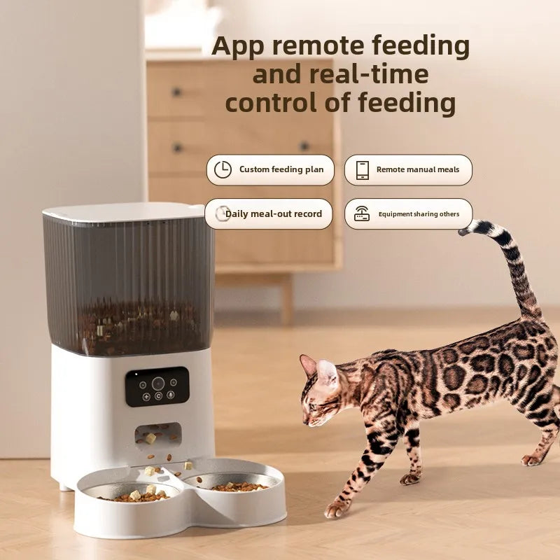 Smart WiFi Cat Feeder with HD Camera - 5L Automatic Pet Food Dispenser with Voice Control & Stainless Steel Bowl