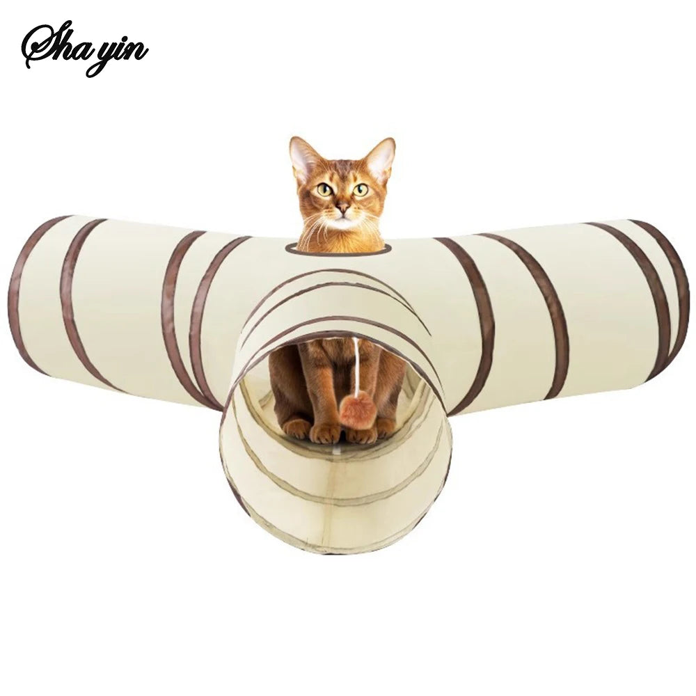 3-Way Cat Tunnel with Play Ball - Collapsible Interactive Toy for Indoor Cats