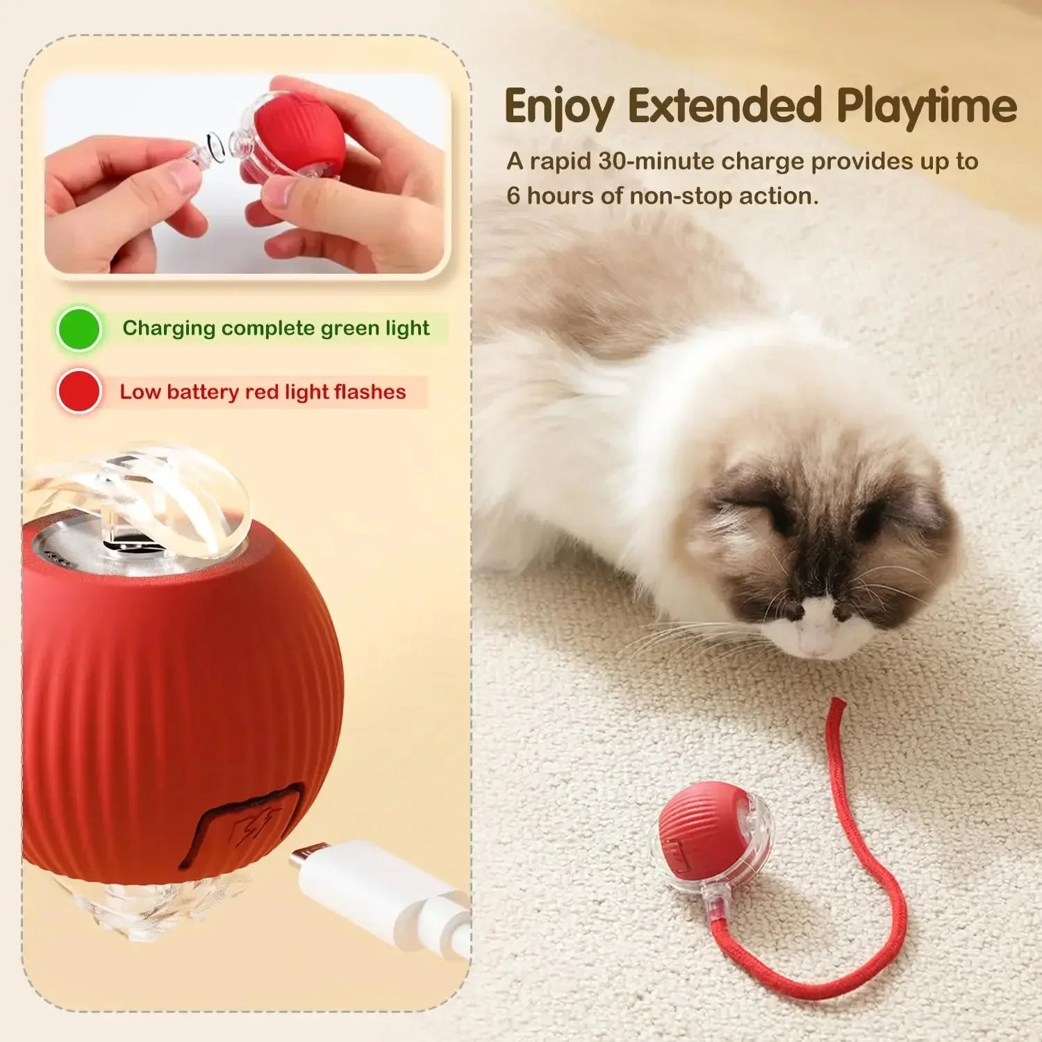 Smart Interactive Cat Ball - USB Rechargeable Auto-Rolling Toy with Intelligent Motion Sensors