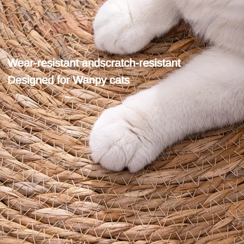 Natural Rattan Cat Scratching Mat - Woven Fibre Scratch Pad for Nail Care & Furniture Protection