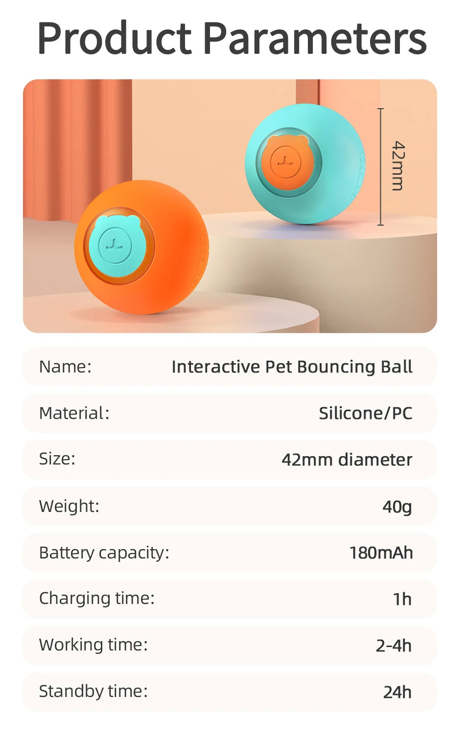 ROJECO Smart Interactive Cat Ball - Self-Rolling Electric Toy with LED Lights for Active Play & Exercise