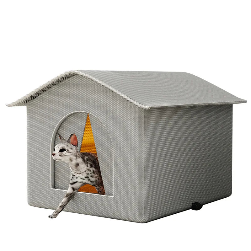 Waterproof Outdoor Cat House - Insulated Shelter with Foldable Washable Plush Bed for Cats