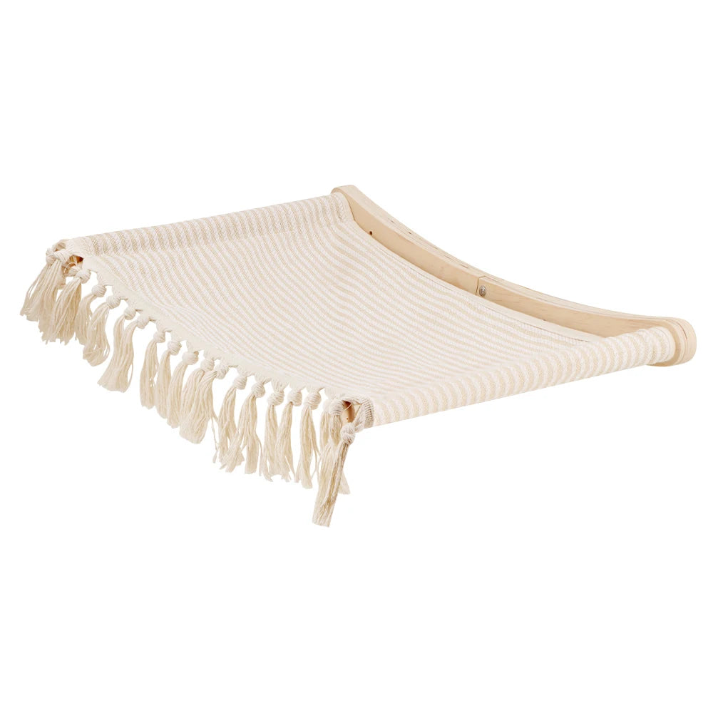 Premium Wall-Mounted Cat Climbing System - Hand-Woven Macramé Hammock with Detachable Wooden Platforms