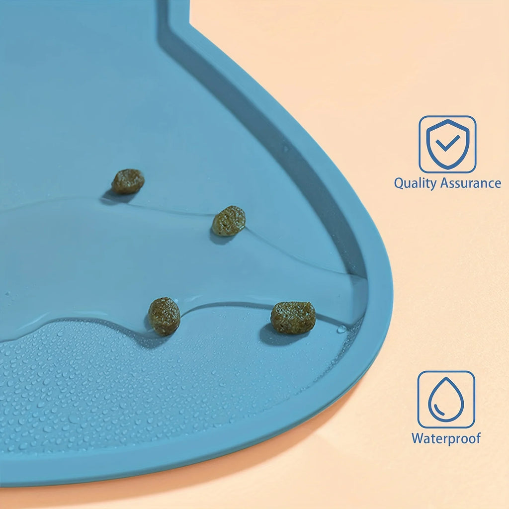 Silicone Cat Feeding Mat - Waterproof Food Bowl Placemat with Raised Edges