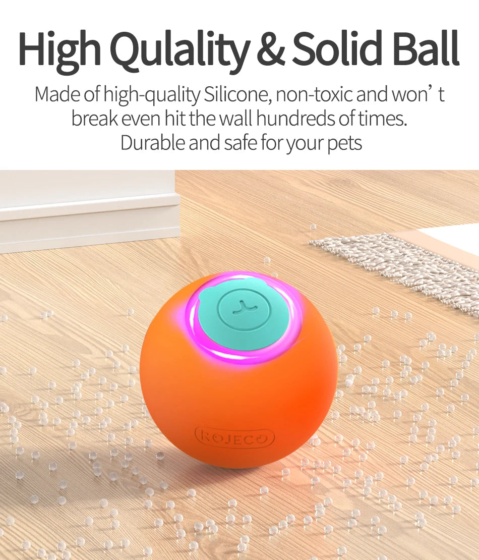 ROJECO Smart Interactive Cat Ball - Self-Rolling Electric Toy with LED Lights for Active Play & Exercise
