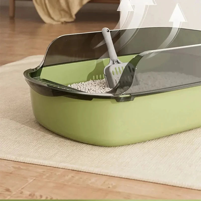 Semi-Enclosed Cat Litter Box with Scoop - Easy-Clean Double Layer Tray for Kittens & Small Pets