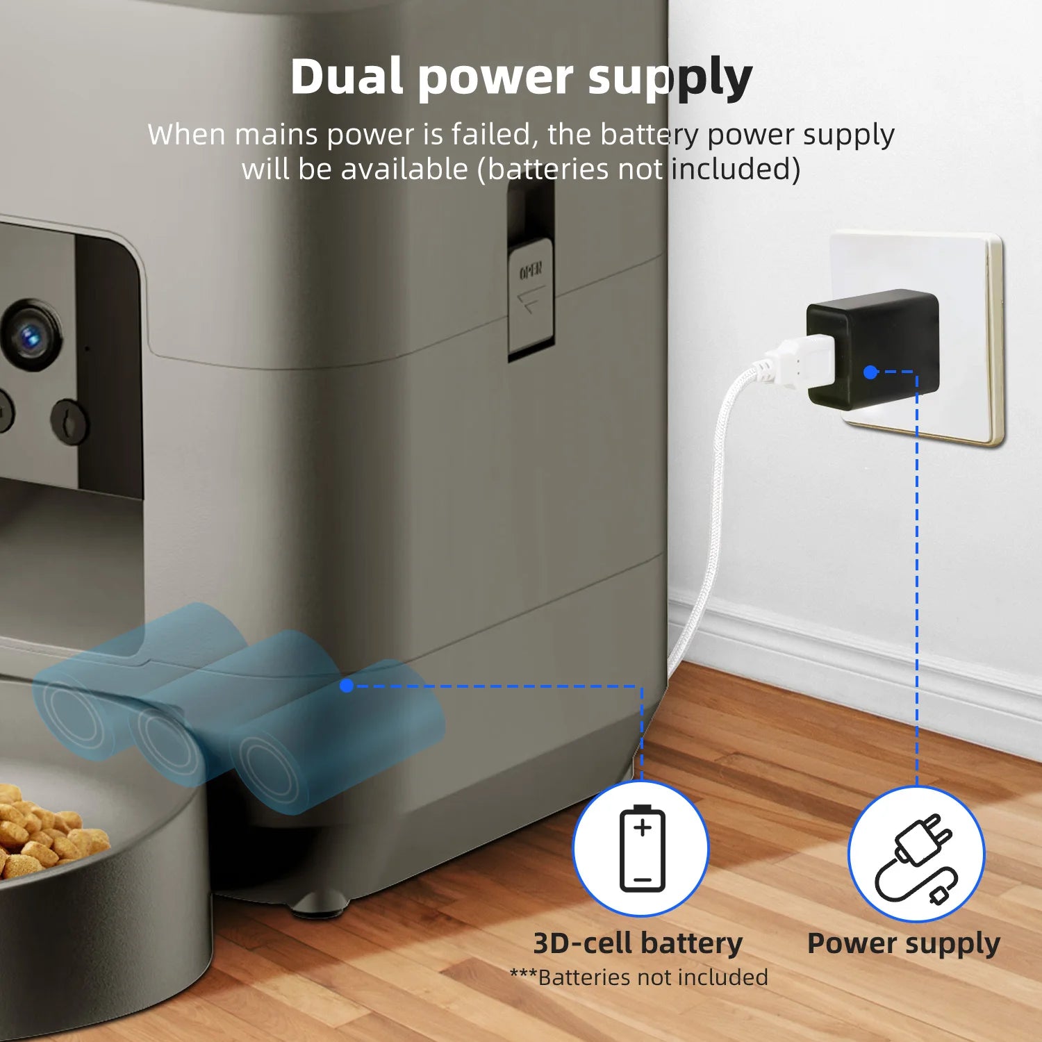 ZYFeeder 2L Smart Automatic Cat Feeder with Wi-Fi Camera - Remote Controlled Pet Food Dispenser for Cats and Dogs (Mains Adaptor Not Included)