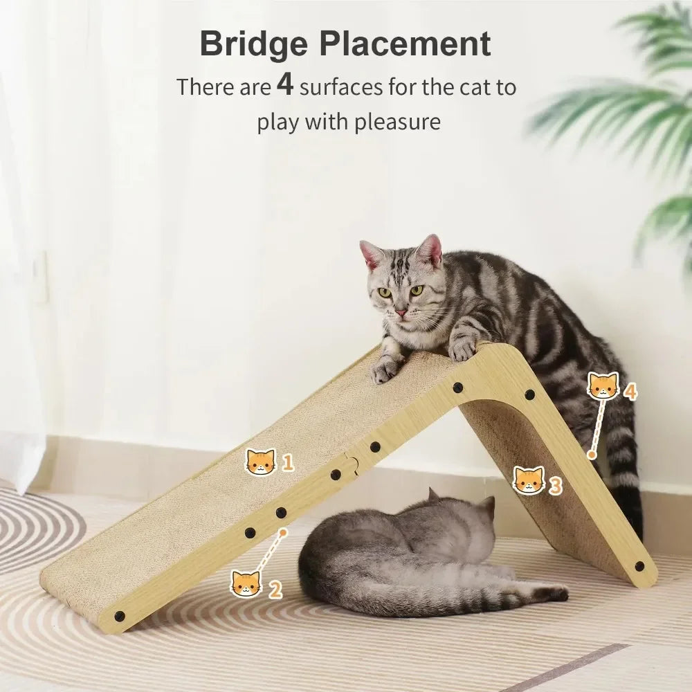 Vertical Cat Scratching Post - Double-Sided Wood Scratcher with Interactive Ball Toy & Furniture Protection