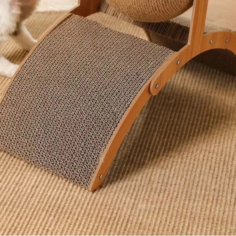Multi-Functional Cat Scratching Arch with Interactive Ball - Natural Sisal & Wood Scratcher
