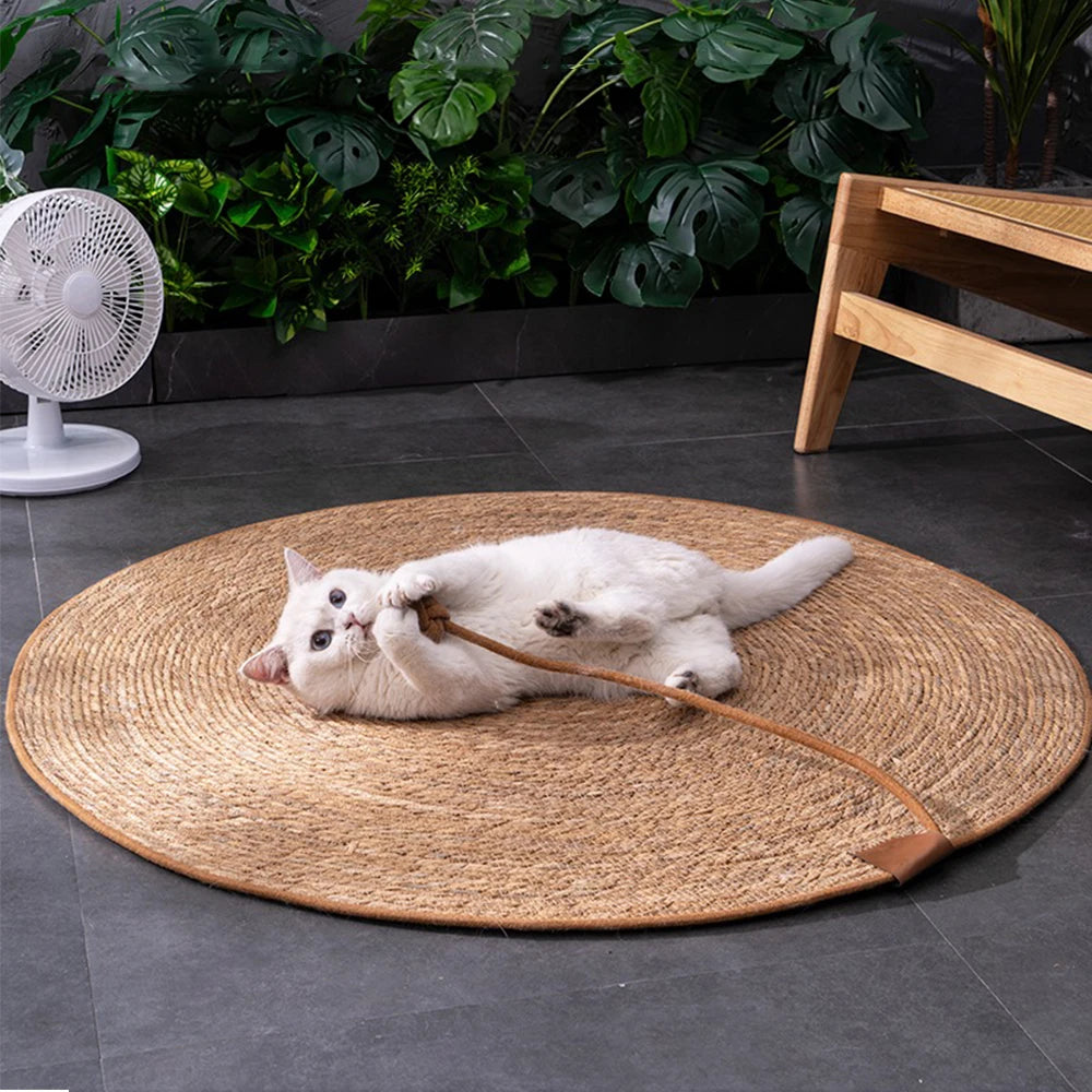 Natural Rattan Cat Scratching Mat - Woven Fibre Scratch Pad for Nail Care & Furniture Protection
