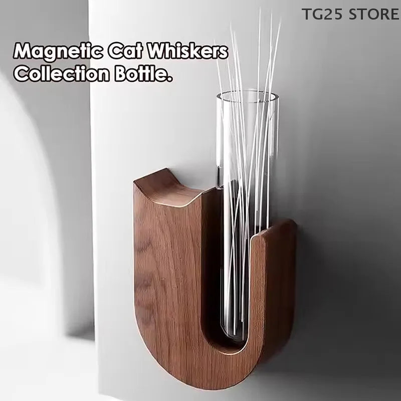 Cat Whisker Keepsake Vase - Wooden & Glass Fridge Magnet Display for Treasured Pet Memories