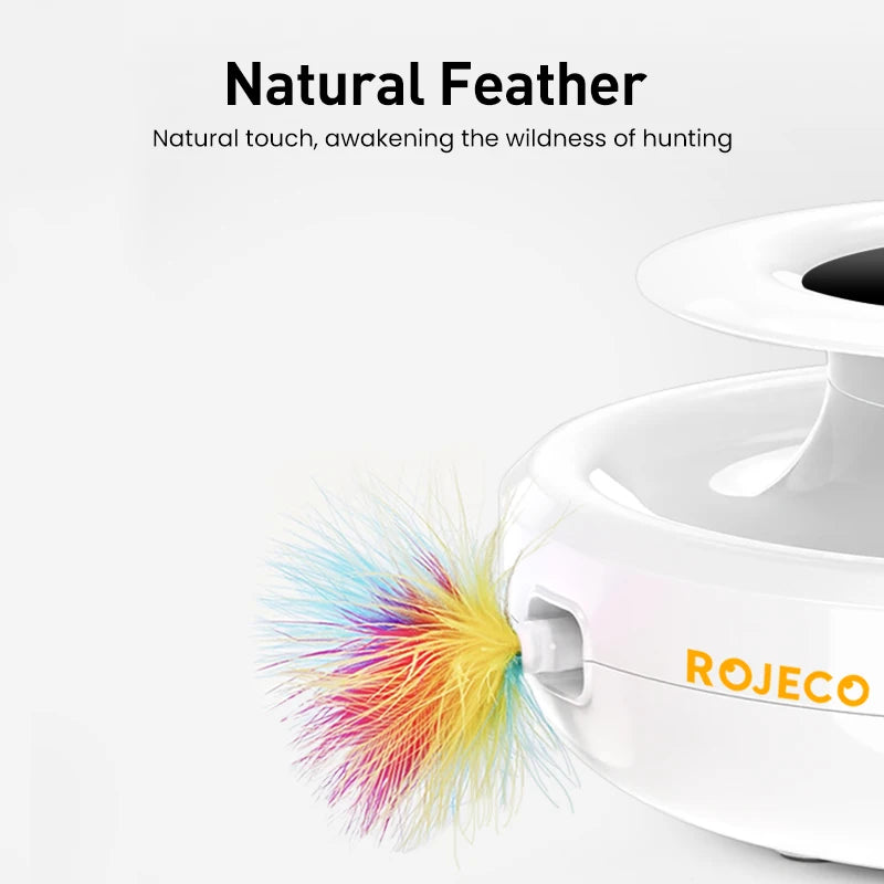 ROJECO 2-in-1 Automatic Toy with Interactive Feather Wand and Ball Launcher - 5 Play Modes for Indoor Cats