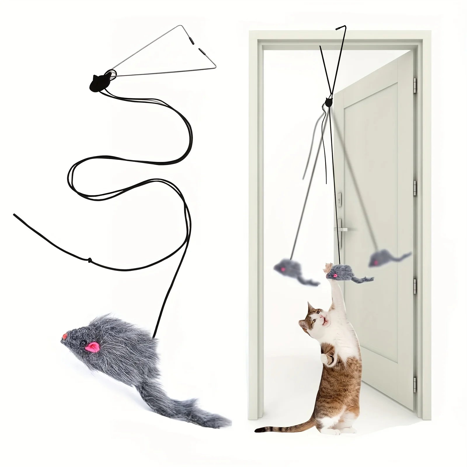 Interactive Plush Mouse Cat Teaser Wand – Retractable Design for Active Play & Exercise