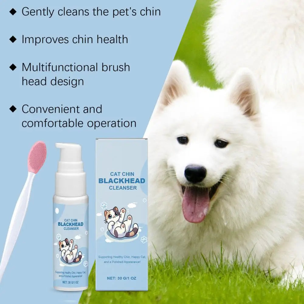 Cat Chin Cleaner 30g - Feline Acne Treatment Lotion with Grooming Brush for Blackhead Removal