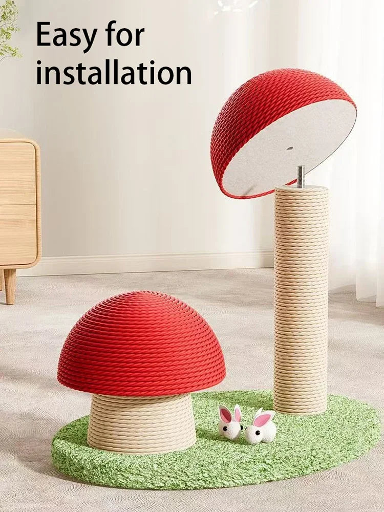 Mushroom Cat Scratching Post - Adorable Sisal Rope Scratcher with Stable Base