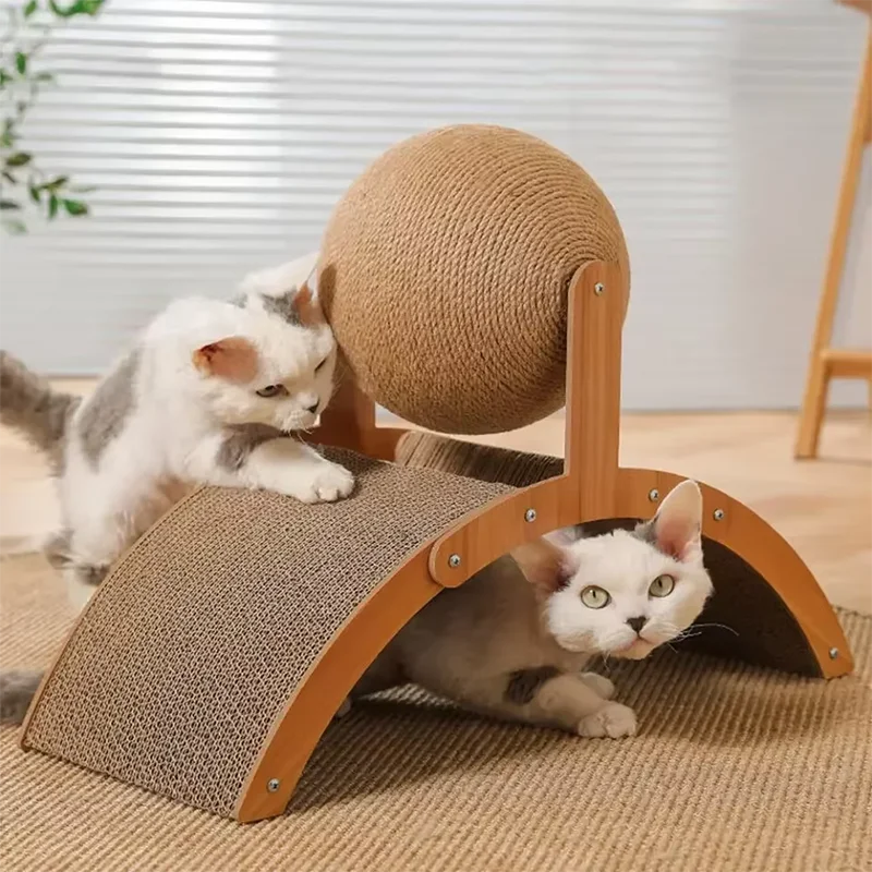 Multi-Functional Cat Scratching Arch with Interactive Ball - Natural Sisal & Wood Scratcher