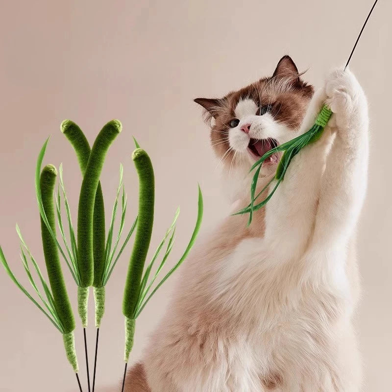 Interactive Feather Wand Cat Toy with Natural Grass Tail