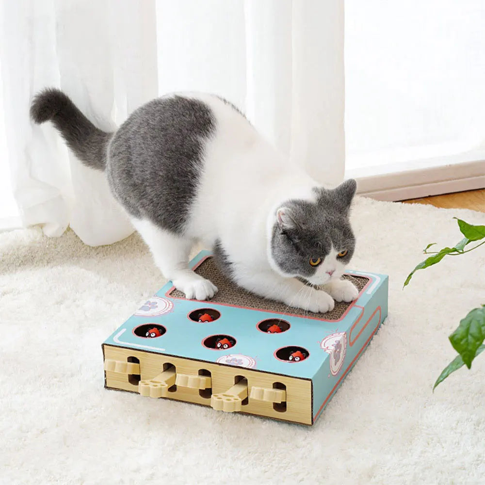 Interactive Whack-a-Mole Cat Scratching Board - Multi-Function Puzzle Toy with Claw Care