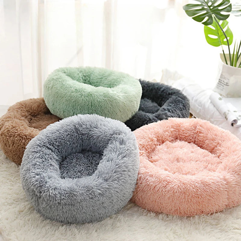 Luxurious Round Plush Cat Bed - Cosy Donut Design with Removable Washable Cover