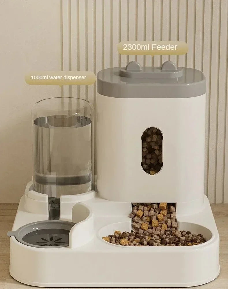 Automatic Cat Feeder and Water Fountain with Large Capacity Storage - Gravity-Fed Dual Bowl System