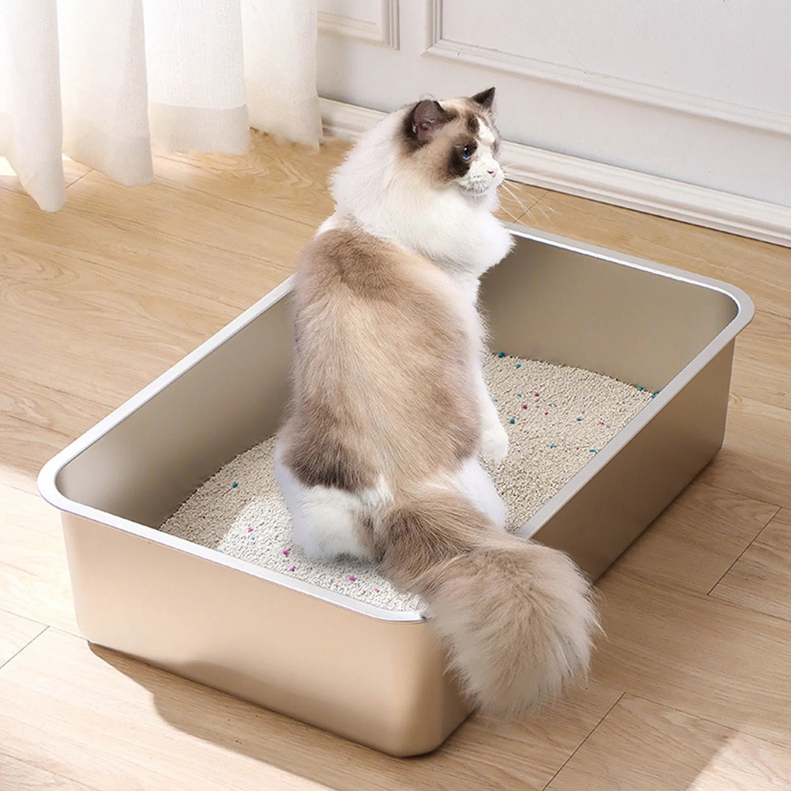 Premium Stainless Steel Cat Litter Tray - Extra Large Metal Litter Box for Multiple Cats
