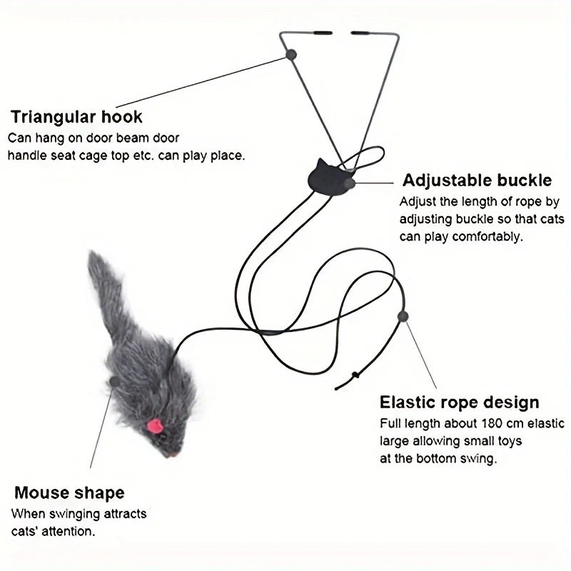 Interactive Plush Mouse Cat Teaser Wand – Retractable Design for Active Play & Exercise