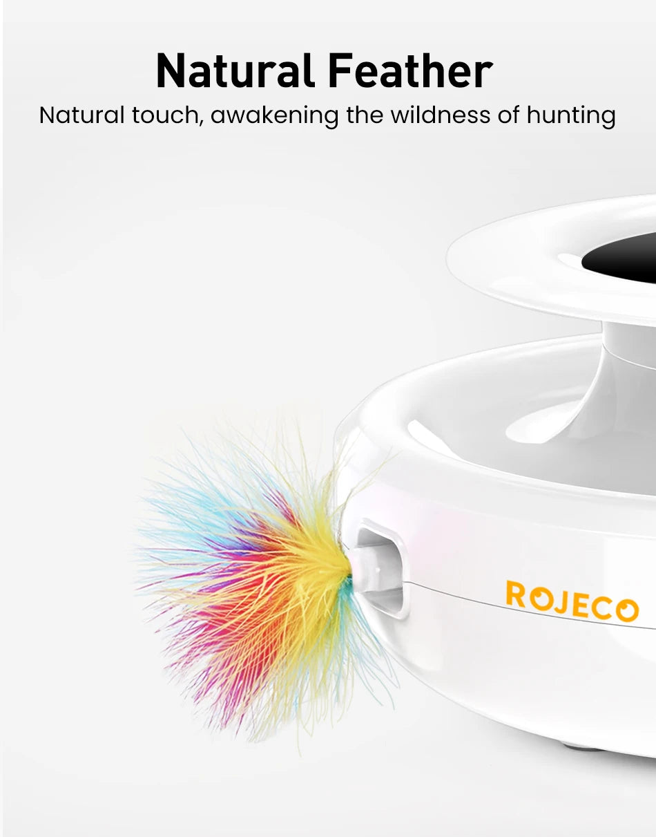 ROJECO 2-in-1 Automatic Toy with Interactive Feather Wand and Ball Launcher - 5 Play Modes for Indoor Cats
